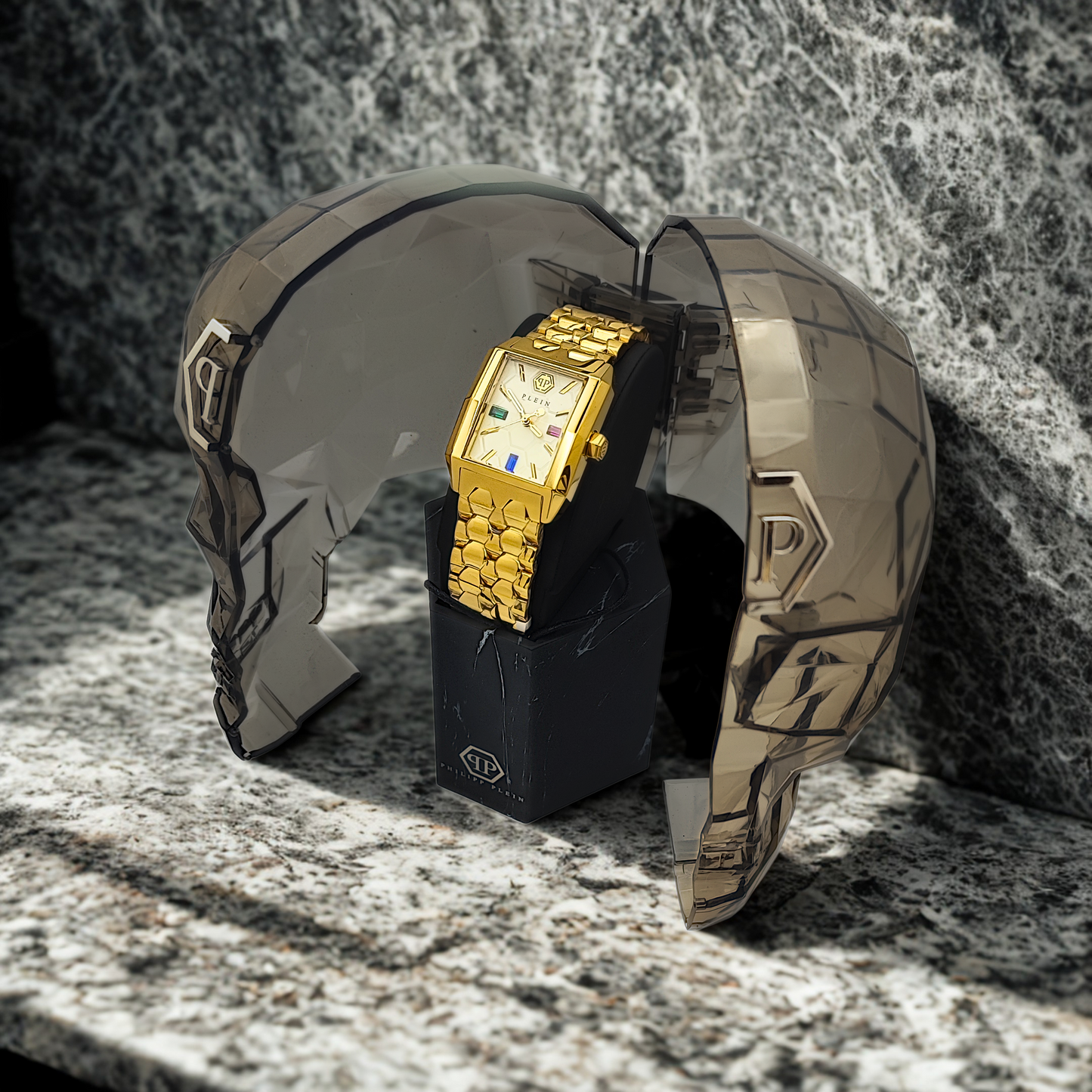 Philipp Plein Offshore Square Tank Gold 3 Jewels
