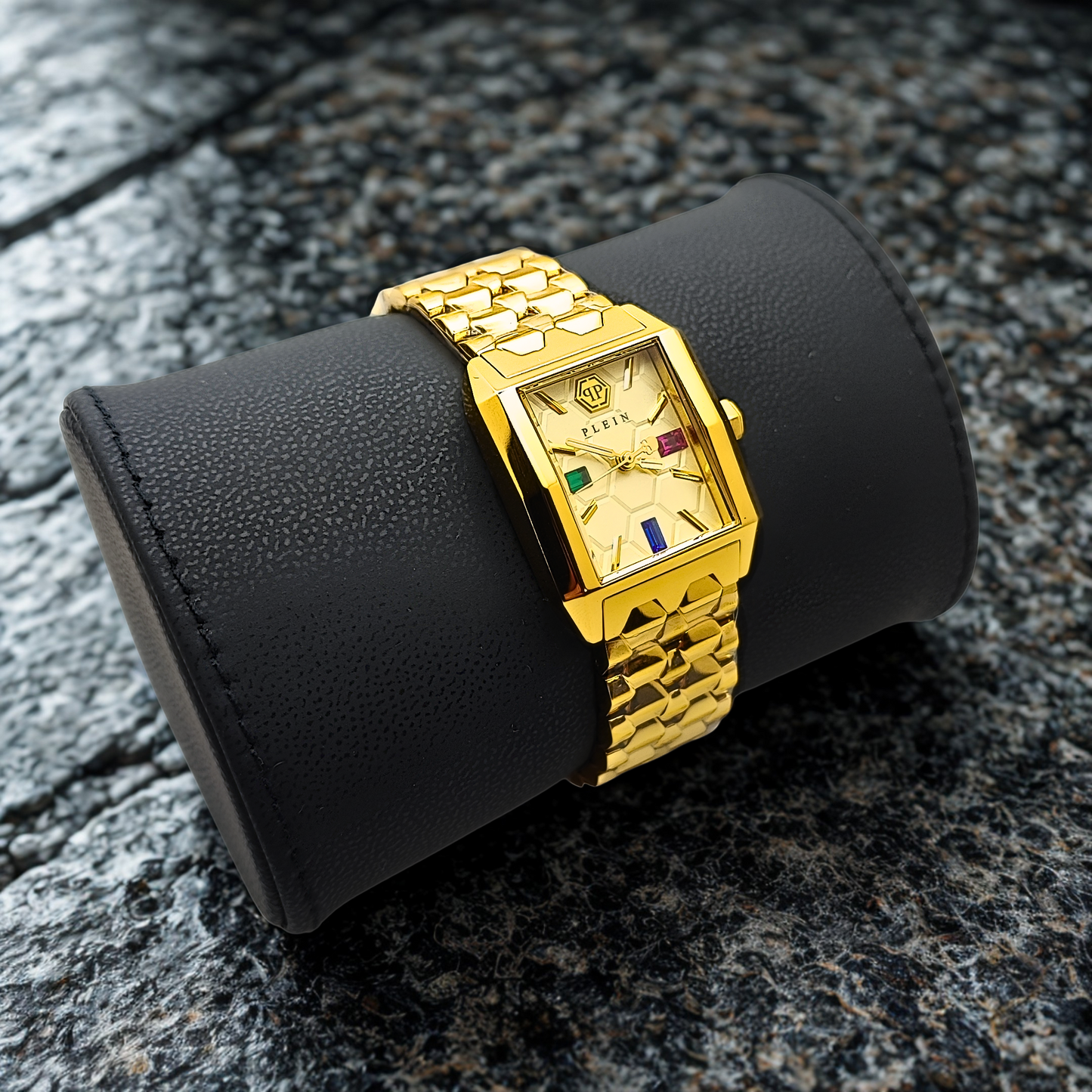 Philipp Plein Offshore Square Tank Gold 3 Jewels