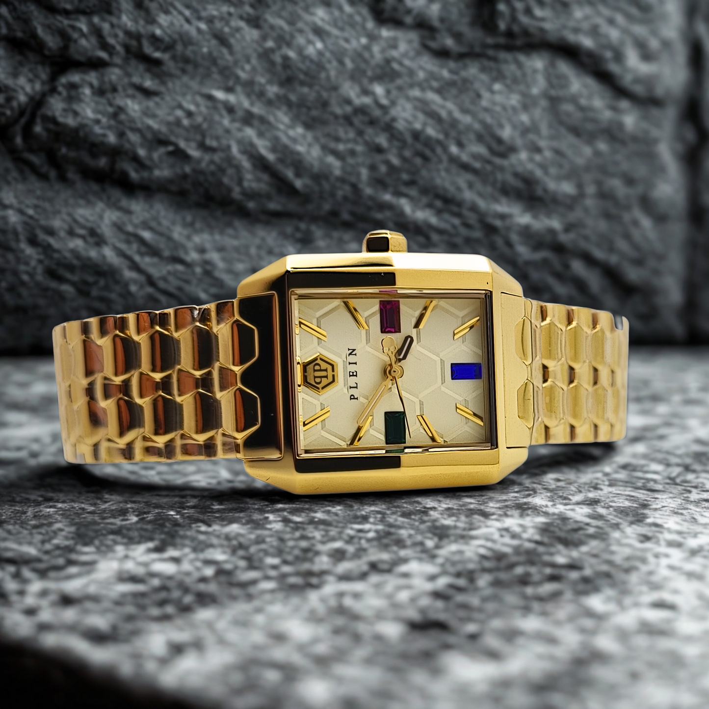 Philipp Plein Offshore Square Tank Gold 3 Jewels