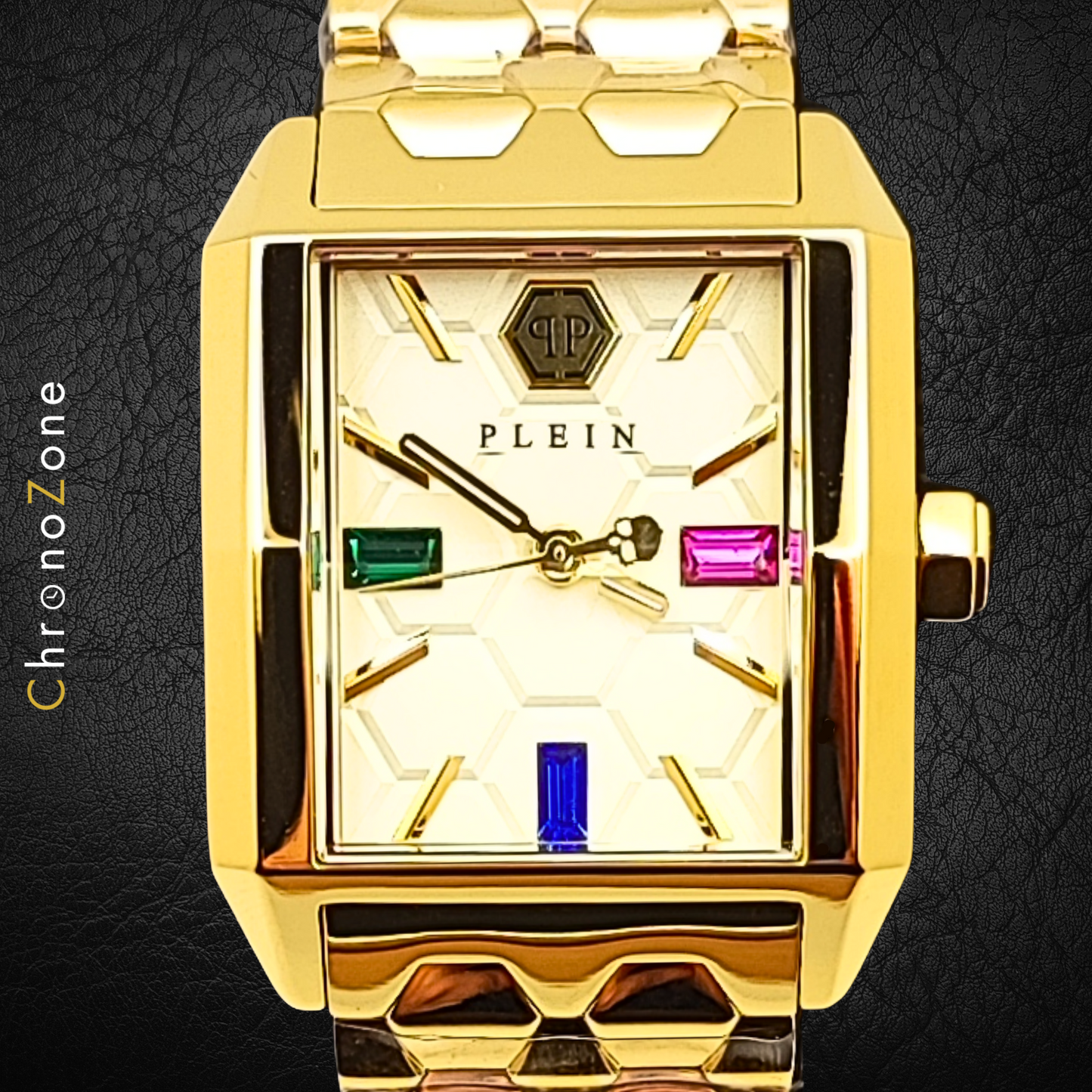 Philipp Plein Offshore Square Tank Gold 3 Jewels