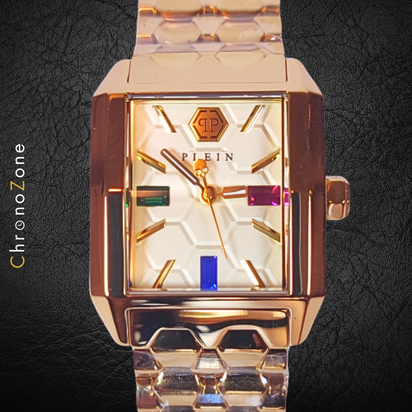 Philipp Plein Offshore Square Tank Gold 3 Jewels