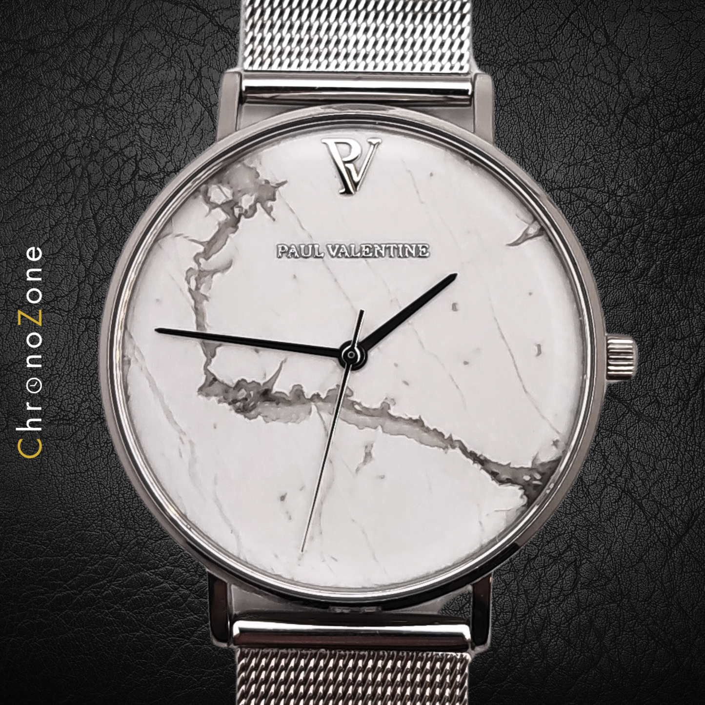 Paul Valentine - Damenuhr - Weißer Marmor - Silber Mesh - PREOWNED