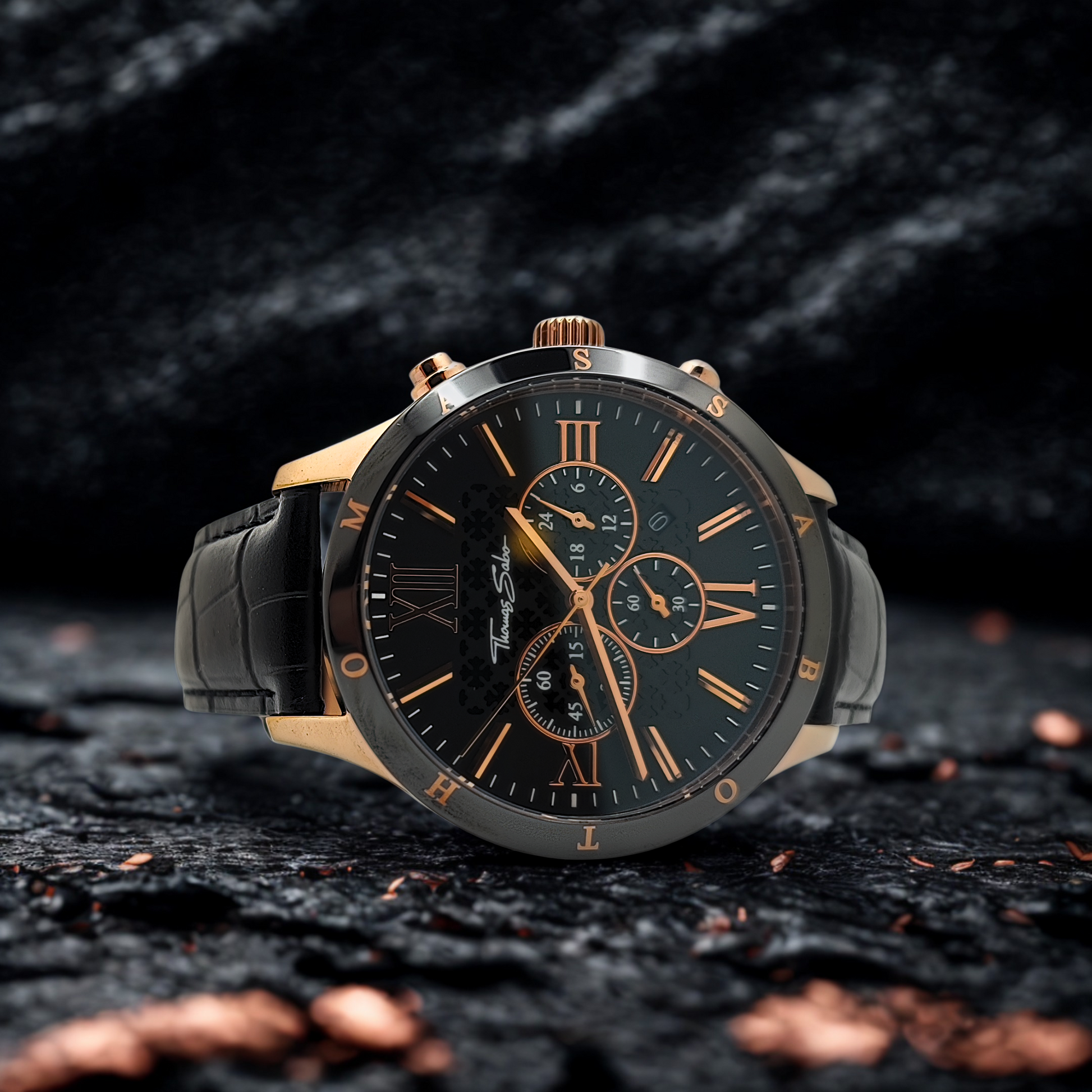 Thomas Sabo Herrenuhr Rebel at Heart Chronograph mit rosévergoldetem Edelstahlgehäuse WA0186 213 203 43 Thomas Sabo Herrenuhr Rebel at Heart Chronograph mit rosévergoldetem Edelstahlgehäuse WA0186 213 203 43