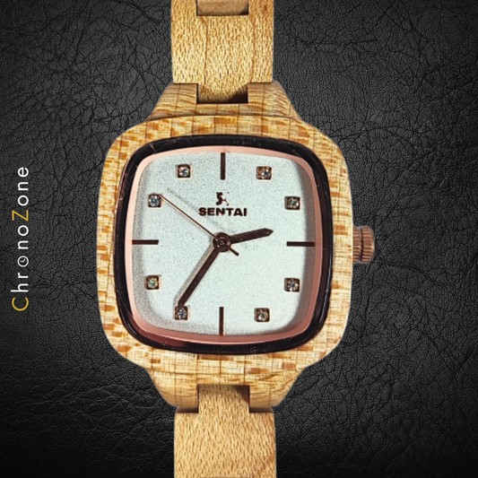 Sentai wristwatch made of light wood with gemstones - ladies watch