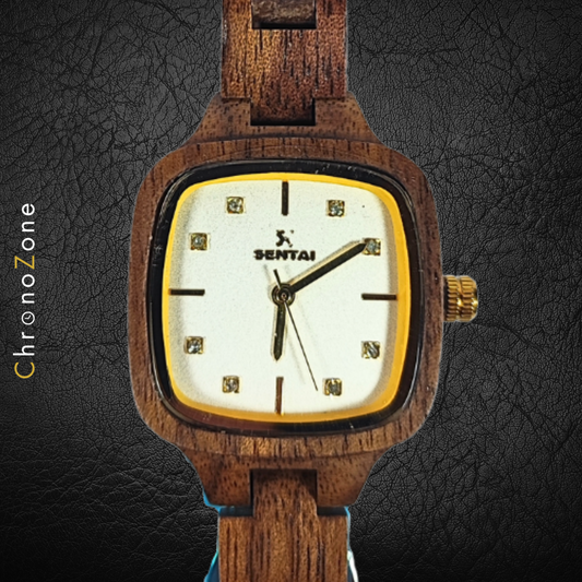 Sentai wristwatch made of dark wood with gemstones - ladies watch