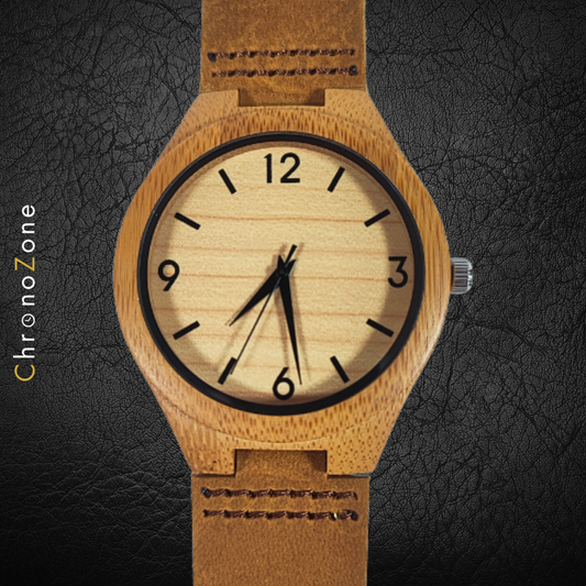 Wristwatch with wooden case and suede strap - Men's watch